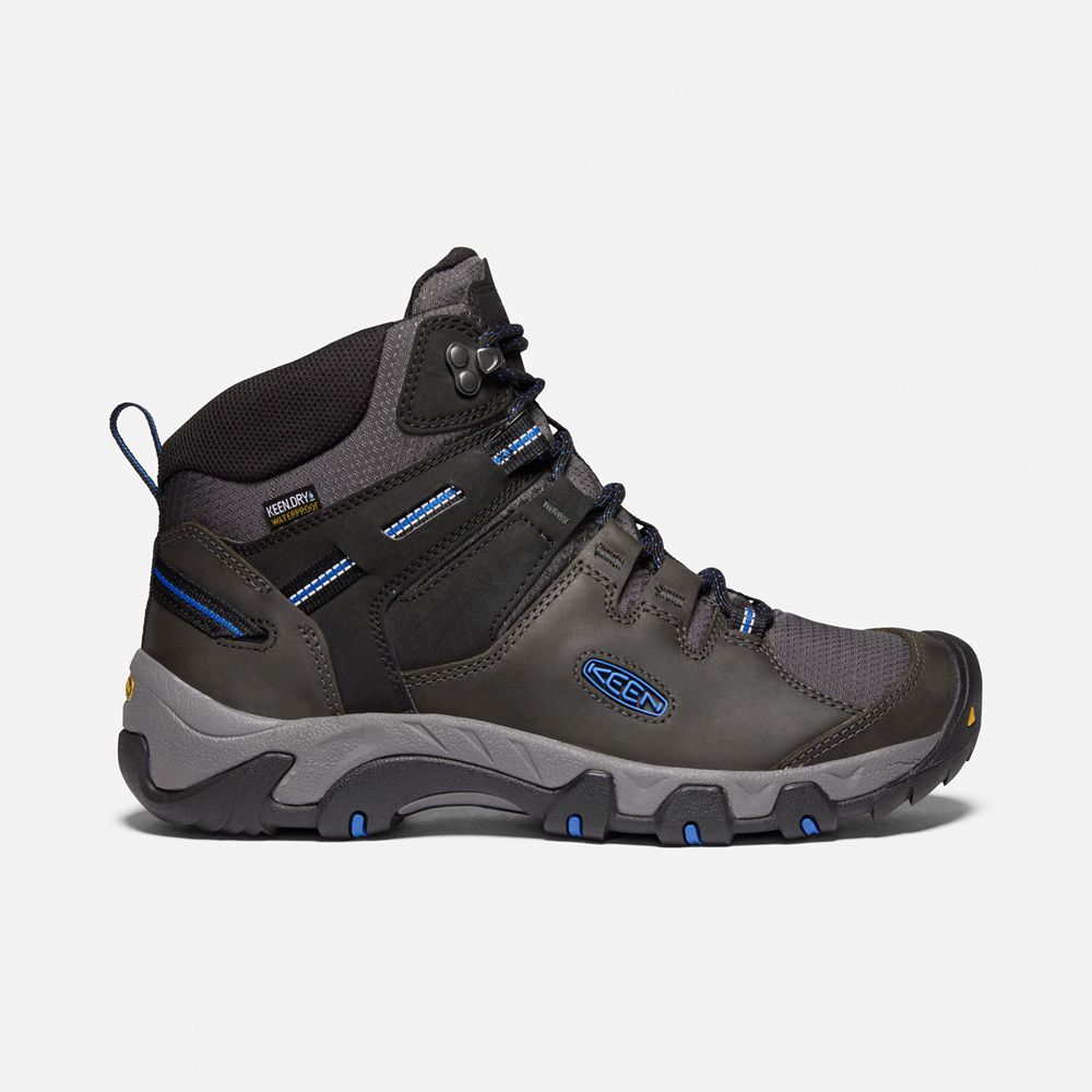 Bottes de Randonnée Keen Homme Noir/Bleu | Steens Cuir Waterproof | TLOZW-7391